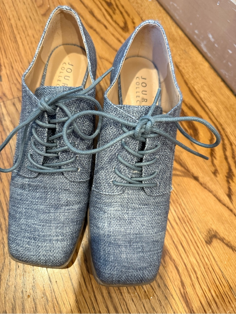 Journee Collection Steel Blue Tweed Lace-Up Oxford Boots